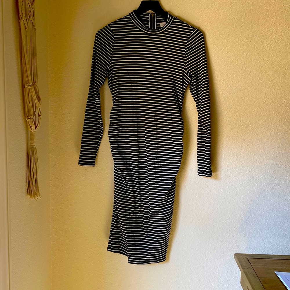 Long Sleeve Black & White Stripe Maternity Dress
